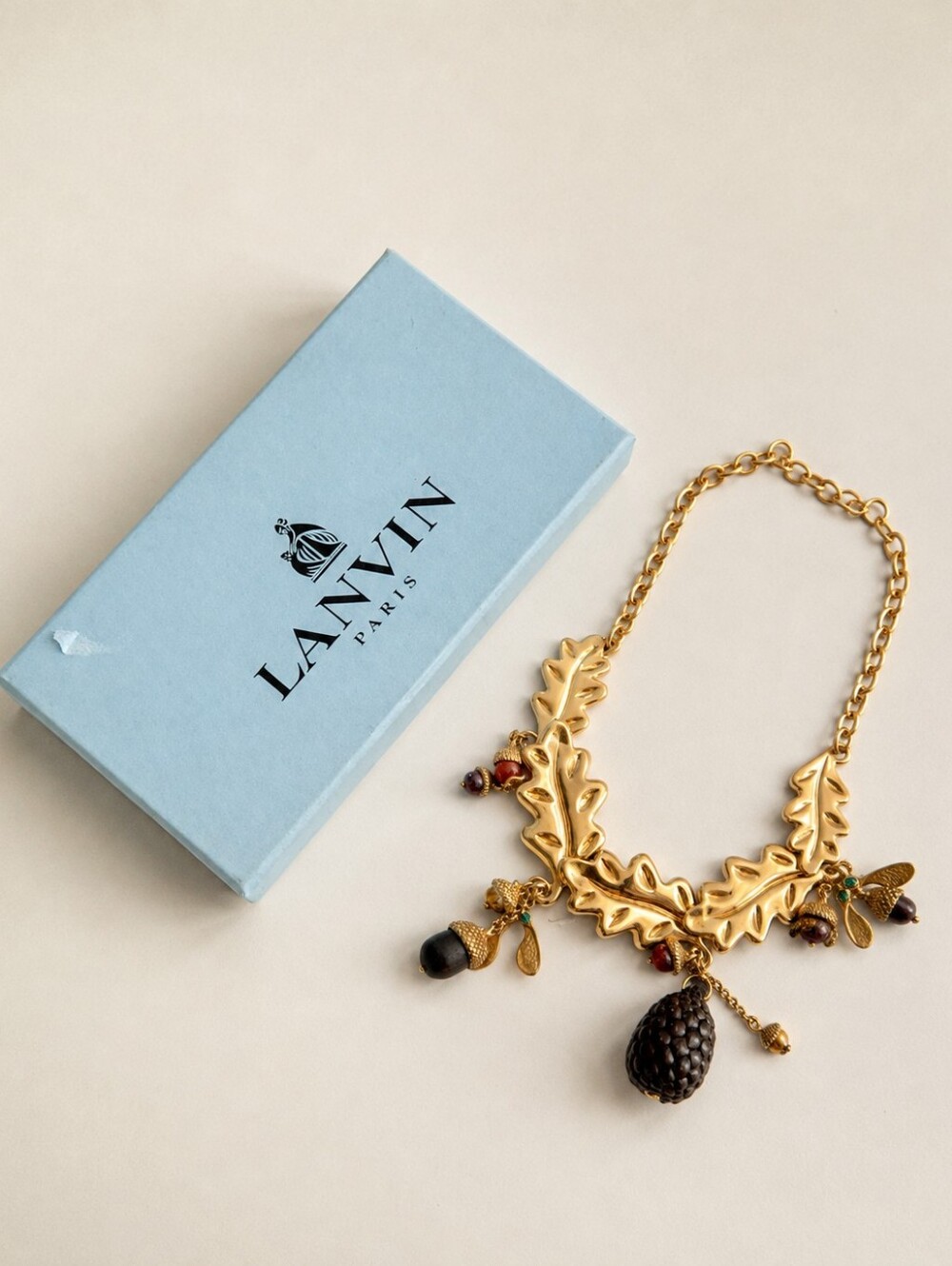 LANVIN NEW Rare Vintage 1990s Haute Couture Oak Leaf & Acorn Necklace